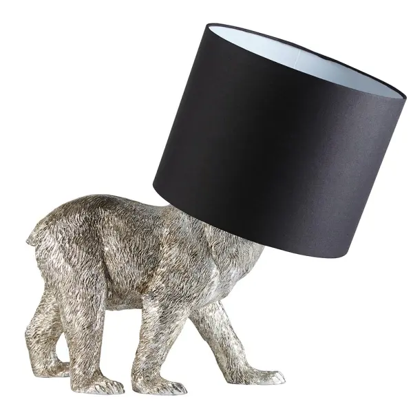 Barack Silver Bear Table Lamp C/W Black Shade