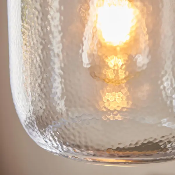 Lyra Single Pendant in Textured Glass & Brass Detail