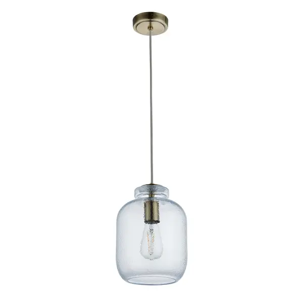Lyra Single Pendant in Textured Glass & Brass Detail