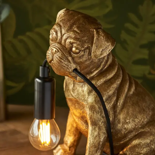 Pug Puppy Table Lamp in Vintage Gold Finish