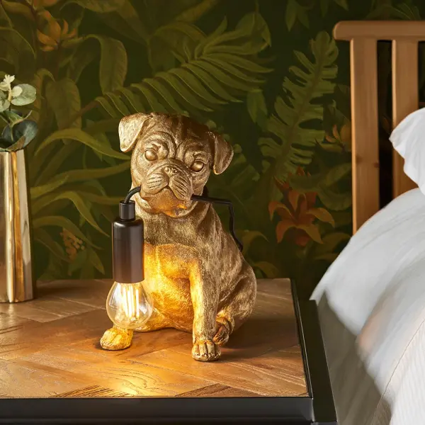 Pug Puppy Table Lamp in Vintage Gold Finish