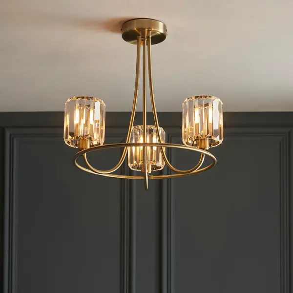 Berenice 3 Light Semi Flush in Antique Brass