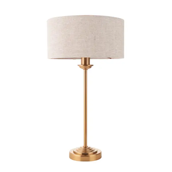 Highclere Single Table Lamp in Brass C/W Natural Shade