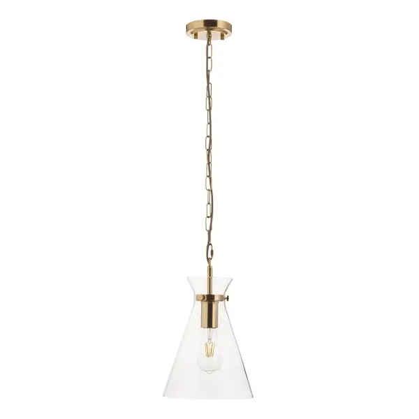 Harlow Single Brass & Clear Glass Pendant