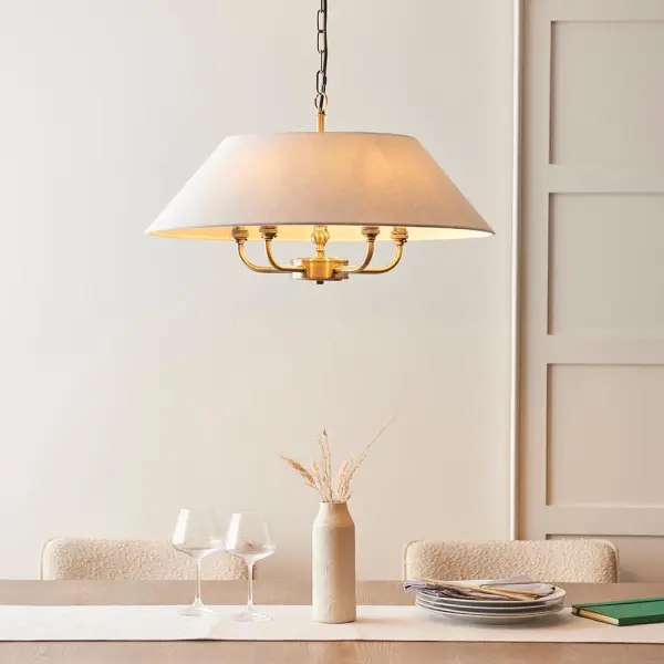 Lille 5 Light Antique Brass Pendant with Drum Shade