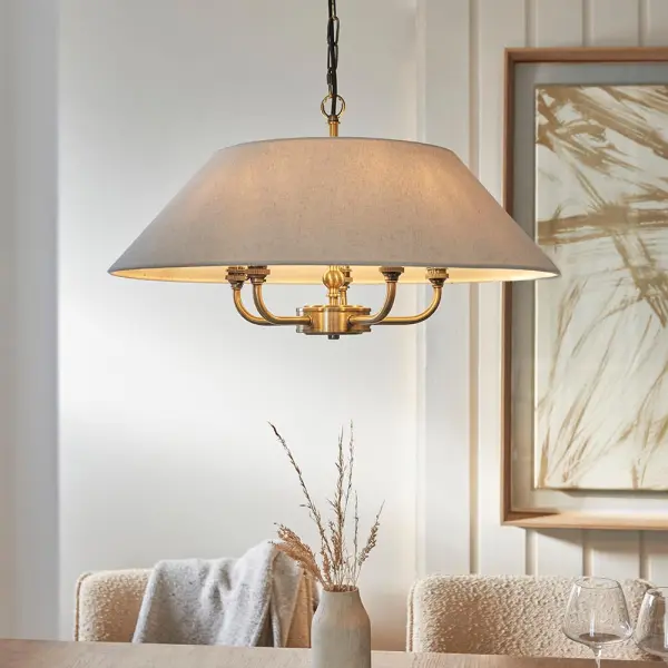Lille 5 Light Antique Brass Pendant with Drum Shade