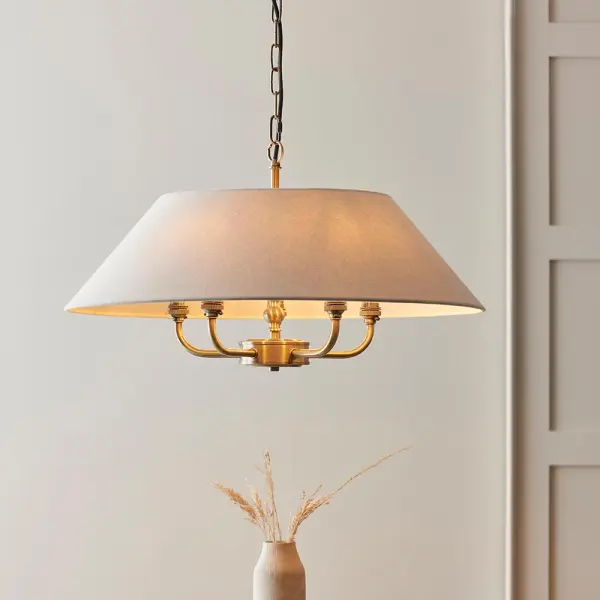 Lille 5 Light Antique Brass Pendant with Drum Shade