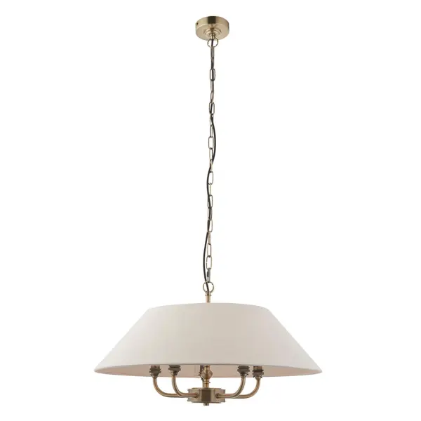 Lille 5 Light Antique Brass Pendant with Drum Shade