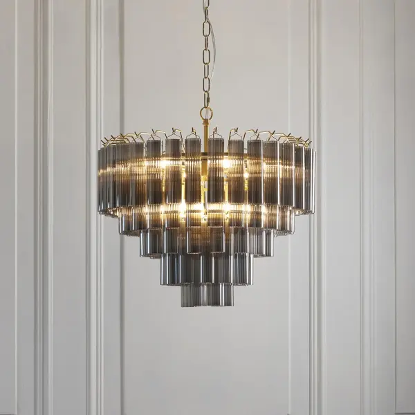 Toulouse 12 Light Satin Brass Frame Smokey Grey Glass