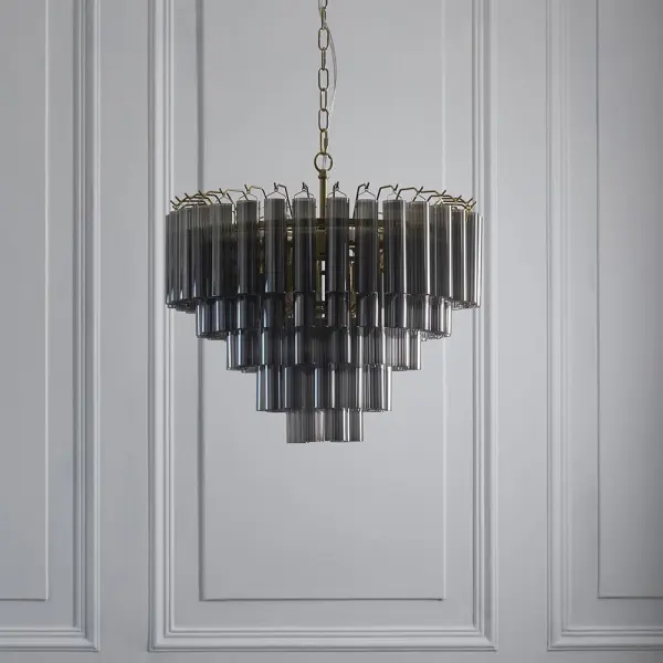 Toulouse 12 Light Satin Brass Frame Smokey Grey Glass