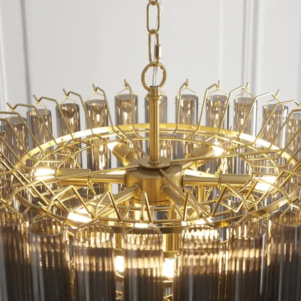 Toulouse 12 Light Satin Brass Frame Smokey Grey Glass