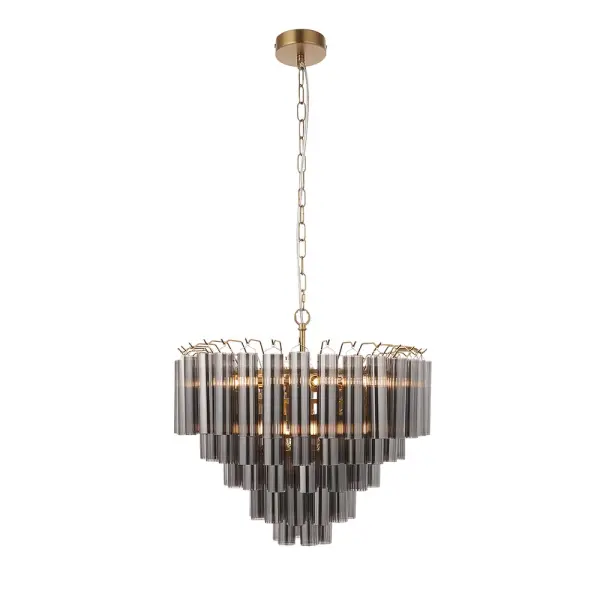 Toulouse 12 Light Satin Brass Frame Smokey Grey Glass