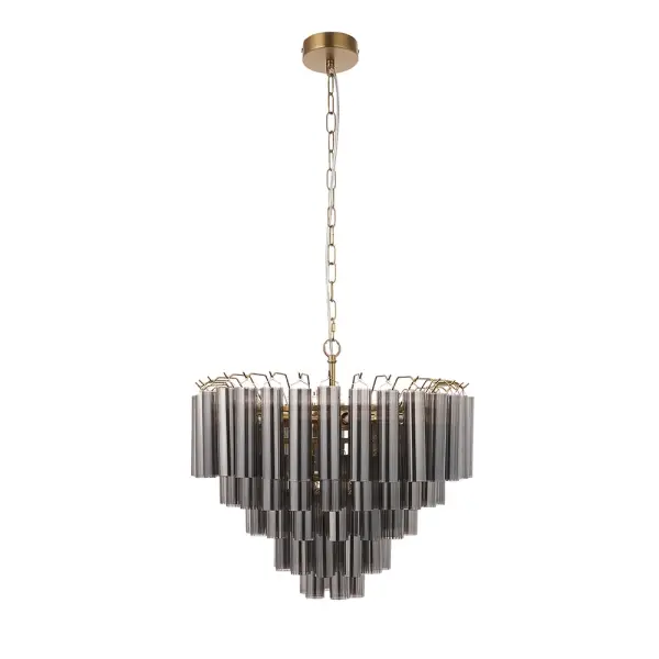 Toulouse 12 Light Satin Brass Frame Smokey Grey Glass