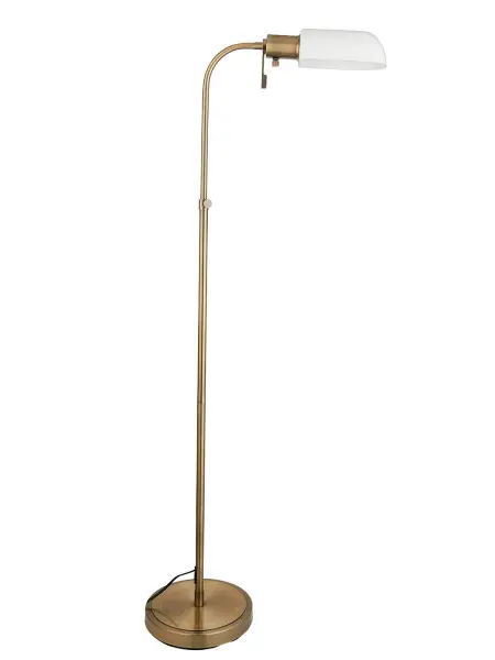 Pharmacy Antique Brass Floor Lamp with Opal Shade