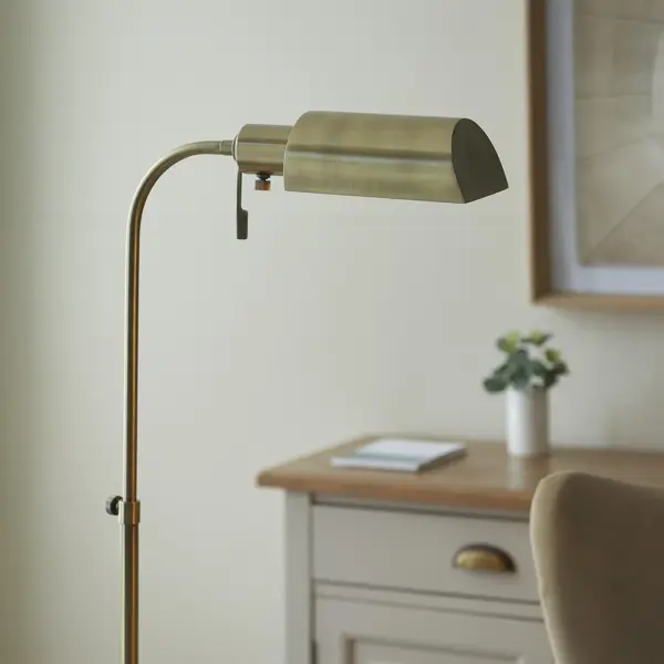 Pharmacy Antique Brass Floor Lamp with Brass Shade