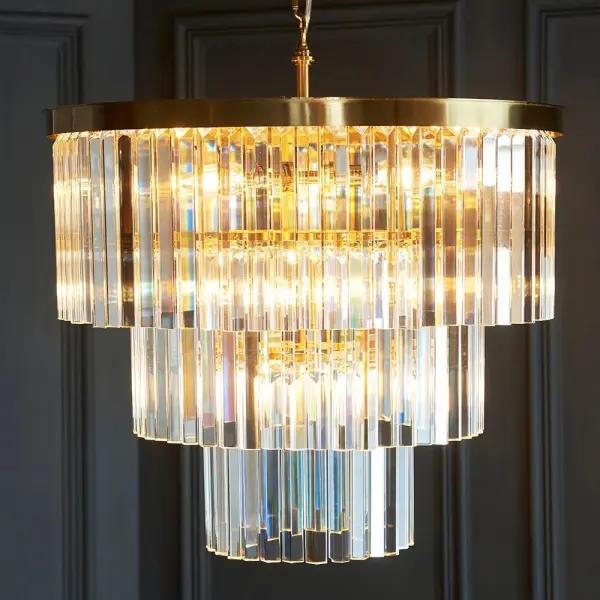 Conaston 7 Light Ceiling Pendant in Brass with Glass Drops