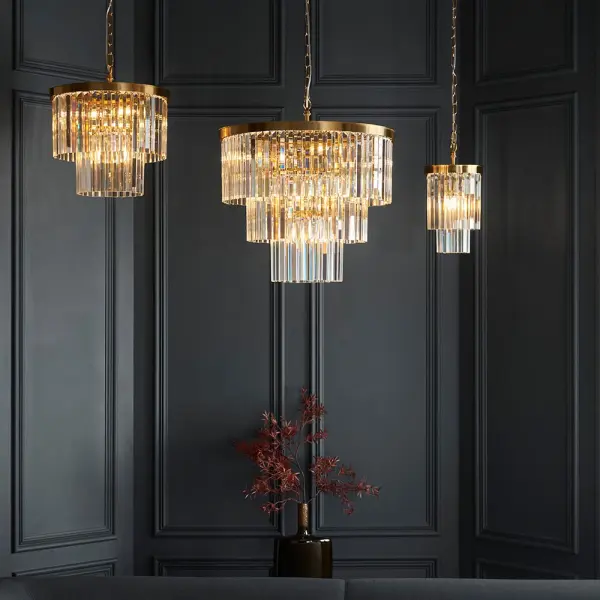 Conaston 7 Light Ceiling Pendant in Brass with Glass Drops