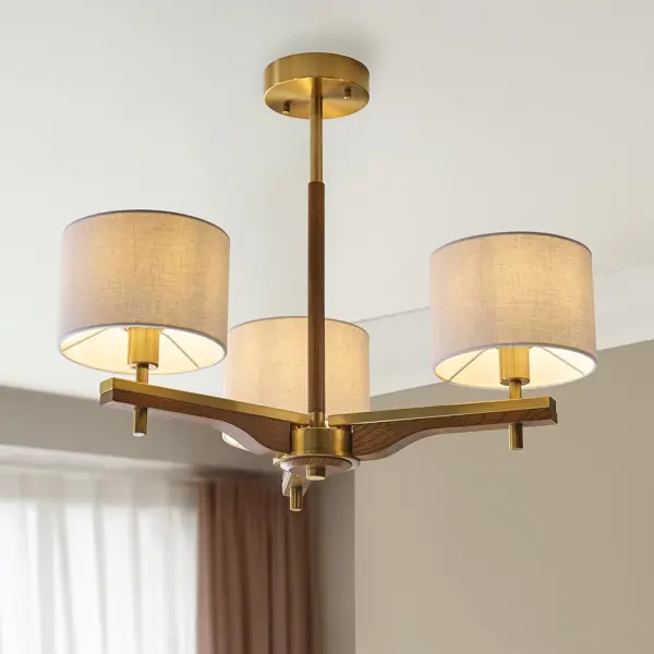 Heathcliff 3 Light Semi Flush in Ash Wood & Brass Finish