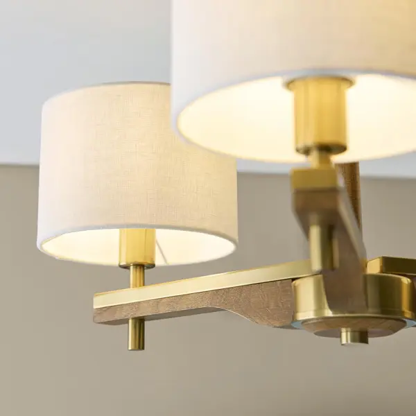 Heathcliff 3 Light Semi Flush in Ash Wood & Brass Finish