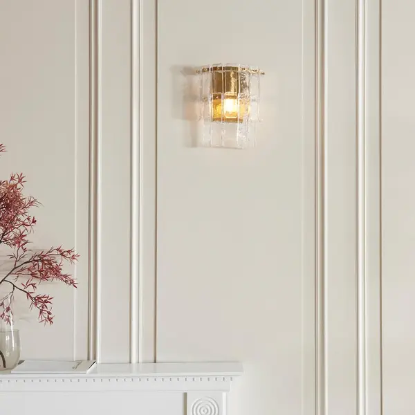 Karine Brass Wall Light with Textured Glass