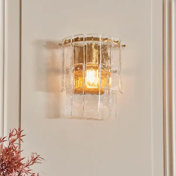 Karine Brass Wall Light with Textured Glass