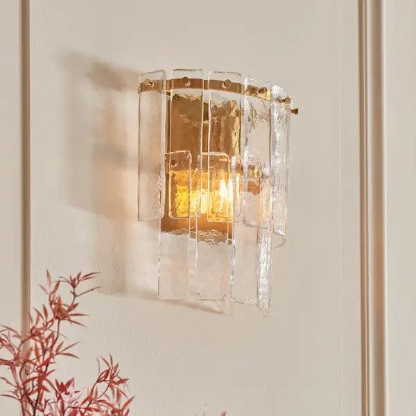 Karine Brass Wall Light with Textured Glass