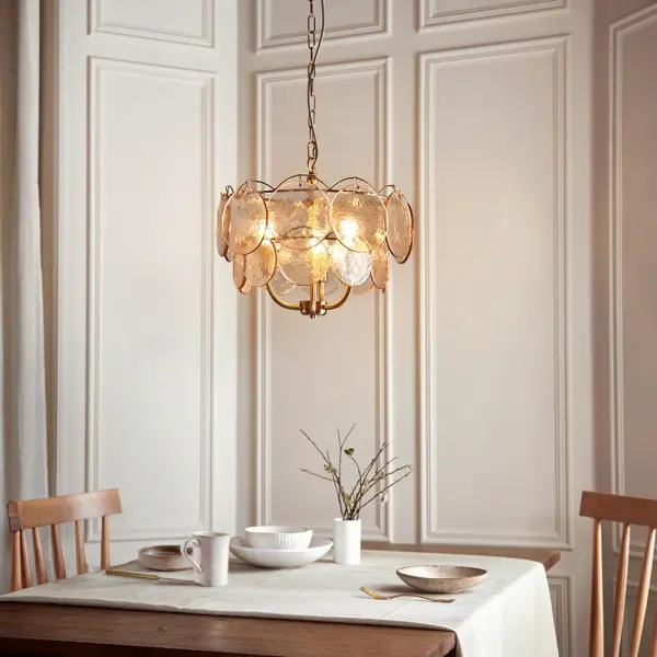 Elish Champagne Glass & Brass 3 Light Ceiling Pendant