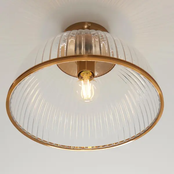 Somerset Downturned Flush Fitting in Brass with Ribbed Glass