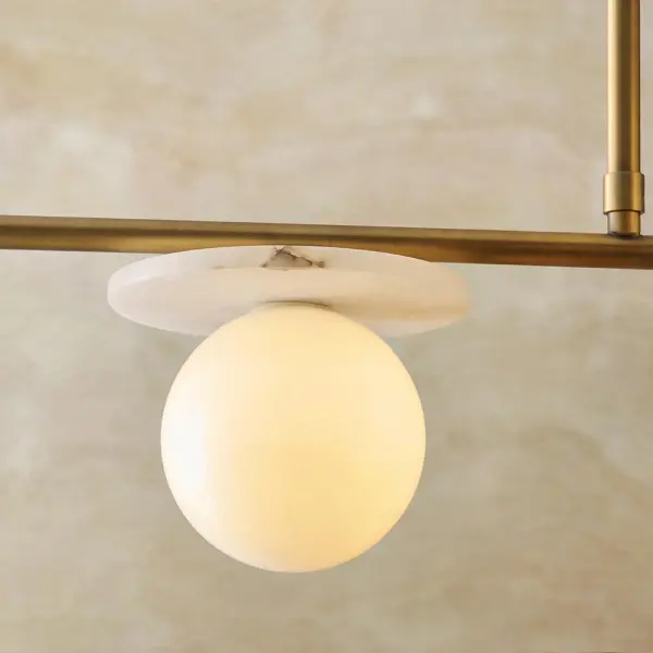 Cerchio 4 Light Brass Linear Pendant with Opal Glass Shades