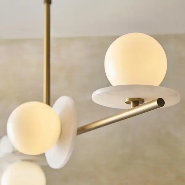 Cerchio 4 Light Brass Linear Pendant with Opal Glass Shades