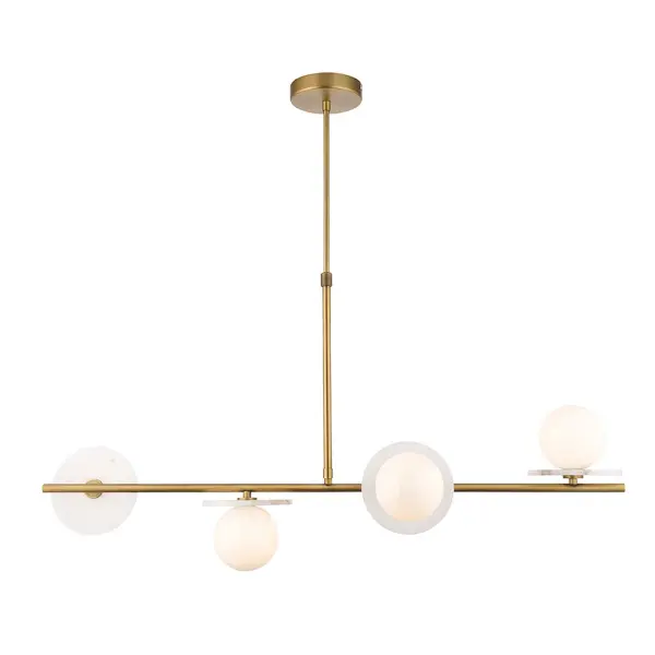 Cerchio 4 Light Brass Linear Pendant with Opal Glass Shades