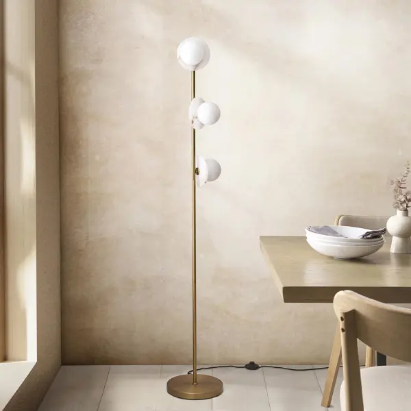 Cerchio Brass Floor Lamp with Opal Glass Shades