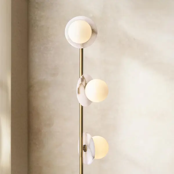Cerchio Brass Floor Lamp with Opal Glass Shades