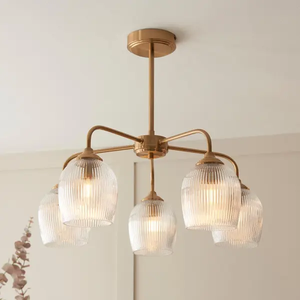 Ashcroft 5 Light Semi Flush with Ribbed Glass Shades