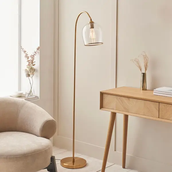 Ashcroft Brass Floor Lamp with Clear Glass Shade