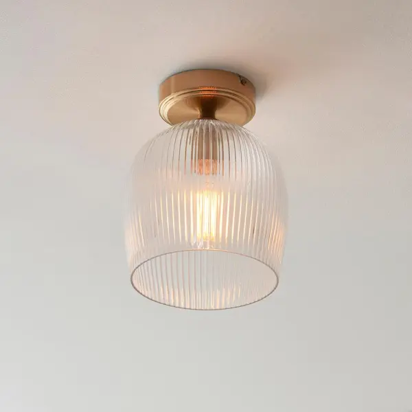Ashcroft Brass Flush Fitting with Ribbed Glass Shade