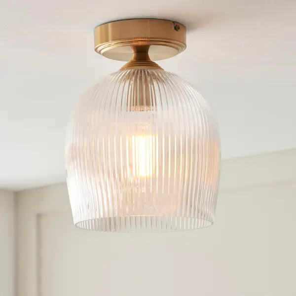 Ashcroft Brass Flush Fitting with Ribbed Glass Shade