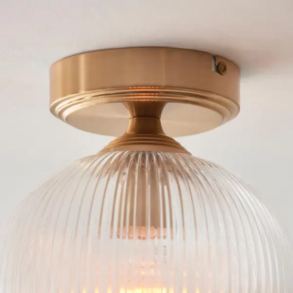 Ashcroft Brass Flush Fitting with Ribbed Glass Shade