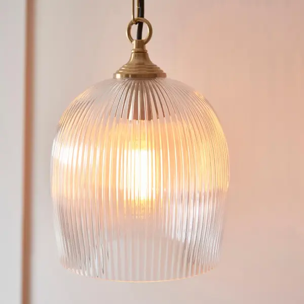 Ashcroft Single Brass Pendant with Ribbed Glass Shade