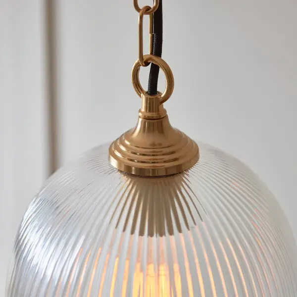 Ashcroft Single Brass Pendant with Ribbed Glass Shade