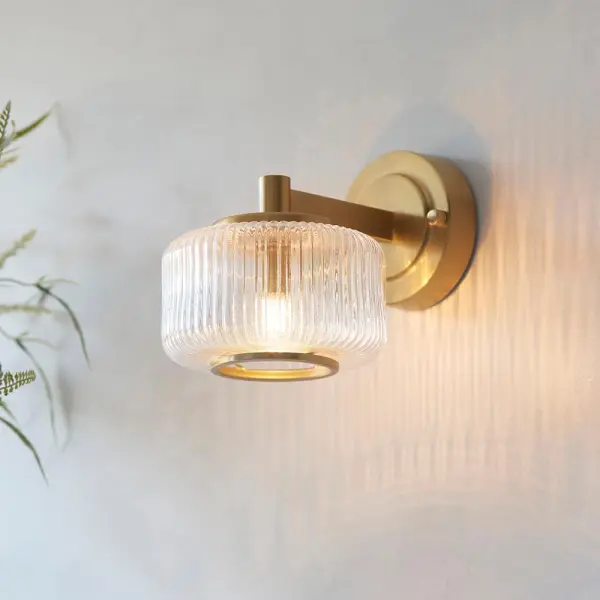 Stamford Brass Wall Light C/W Ribbed Shade