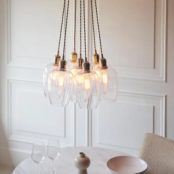 Mia Polished Nickel 7 Light Cluster Pendant with Clear Glass Shades
