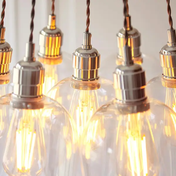 Mia Polished Nickel 7 Light Cluster Pendant with Clear Glass Shades