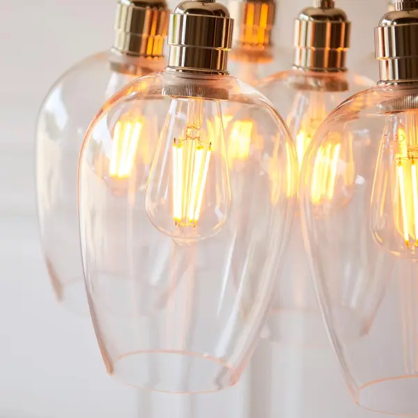 Mia Polished Nickel 7 Light Cluster Pendant with Clear Glass Shades