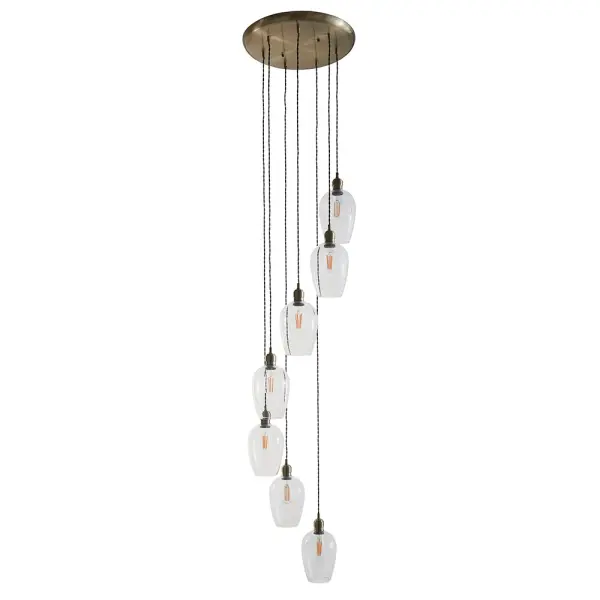 Millie Antique Brass 7 Light Pendant with Clear Glass Shades