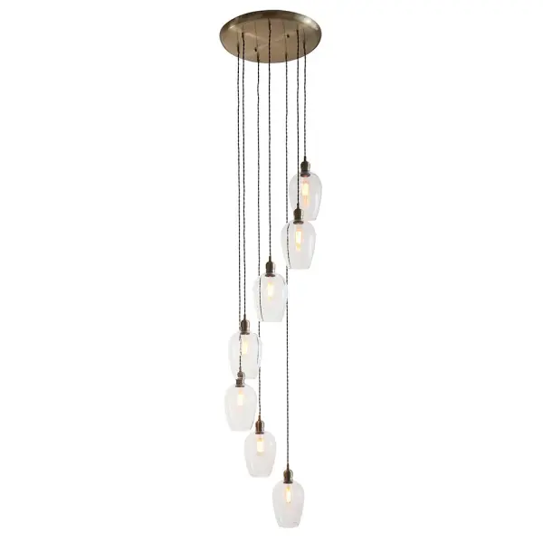 Millie Antique Brass 7 Light Pendant with Clear Glass Shades