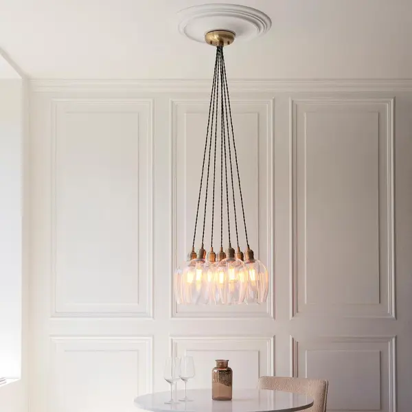 Mia Antique Brass 7 Light Cluster Pendant with Clear Glass Shades