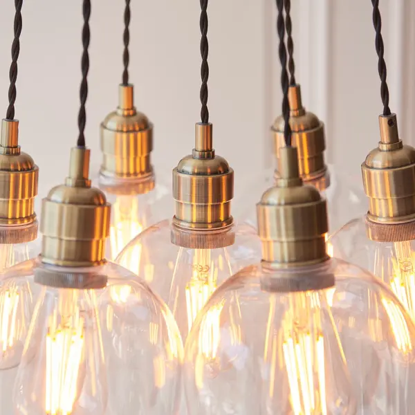 Mia Antique Brass 7 Light Cluster Pendant with Clear Glass Shades