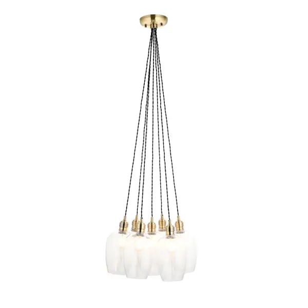 Mia Antique Brass 7 Light Cluster Pendant with Clear Glass Shades