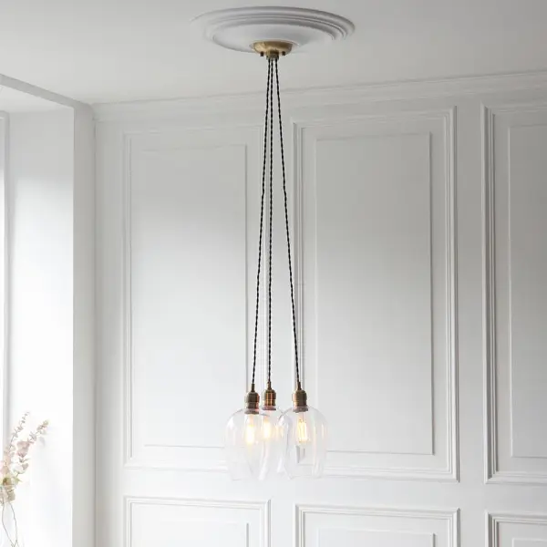 Mia Antique Brass 3 Light Cluster Pendant with Clear Glass Shades